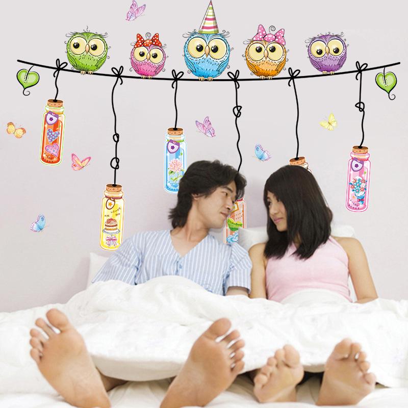 Owl removable wall stickers romantic drift bottle children room living room bedroom decorative mural