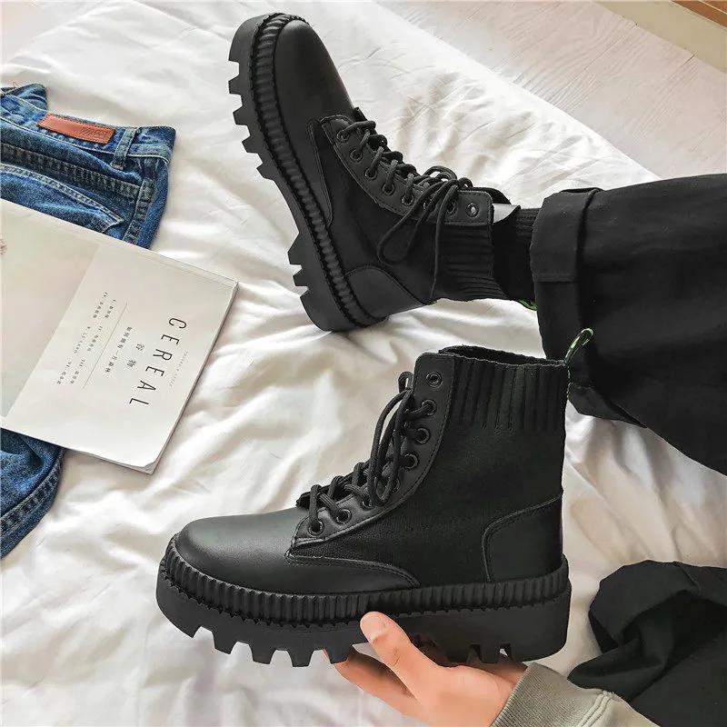 Black Thick-soled Increased Martin Boots Men's Spring High-top Shoes Men's Korean Version of All-match Boots