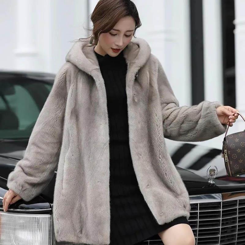 Fur Imitation Mink Fur Coat Female Hooded Middle-aged Mother Imitation Mink Fur Coat