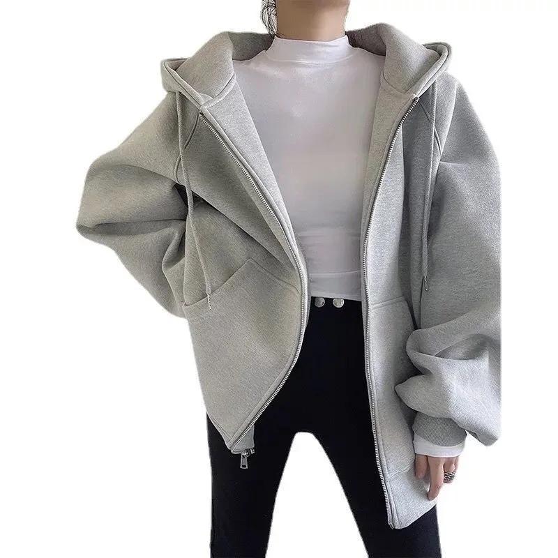 Spring and Autumn Women's Hooded Sweater Korean Style Loose Casual All-match Coat Top Ladies Cardigan Zipper Coat Hip-pop Jacket