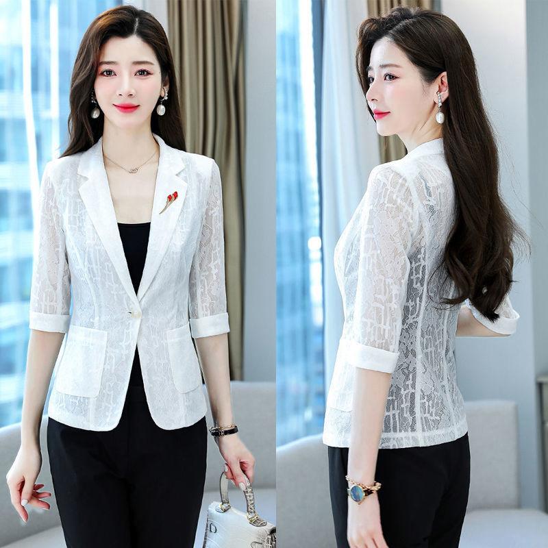 Women's Spring and Summer Style Casual Short White Sun Protection Clothing Jacket with A Thin Lace Suit