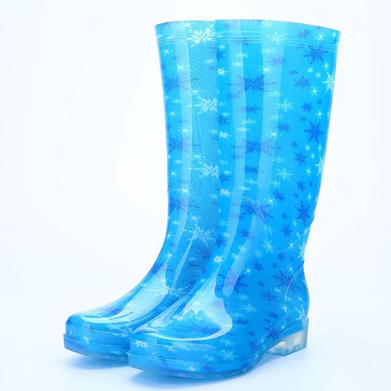 Floral High Shoes Women PVC Anti-skid Waterproof Crystal Water Boots Rubber Shoes High Boots Fashion Work Shoes