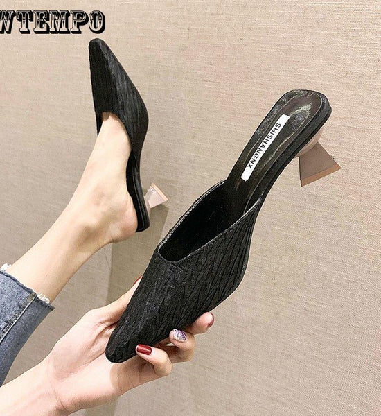 Pointed Women's Shoes Half Slippers Wear Thick with Slippers