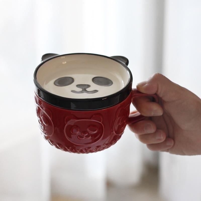 Japanese Cute Mug Creative Ceramic Shiba Inu Panda Coffee Cup with Lid Home Couple Milk Breakfast Cup Water Cup