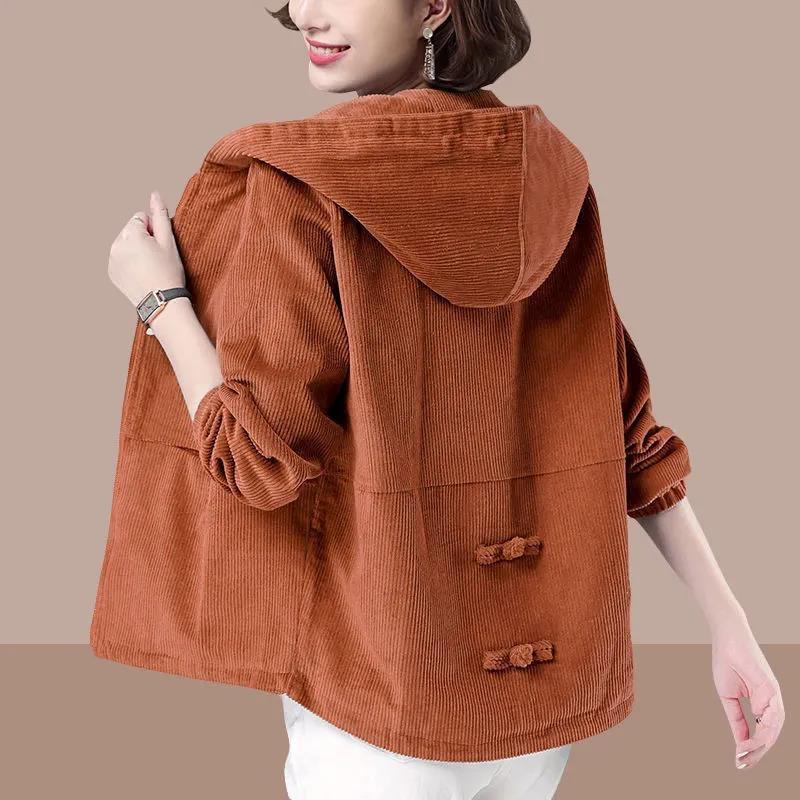 Short Coat Women's Spring and Autumn Large Size Casual All-match Corduroy Fabric Jacket