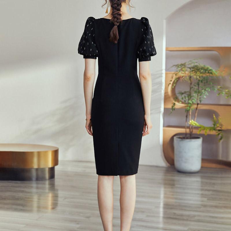 Kpop Puff Sleeve Sexy Low Collar Slim Black Dresses Woman Elegant Simple High Street Female Fashion Party Club Mini Dress