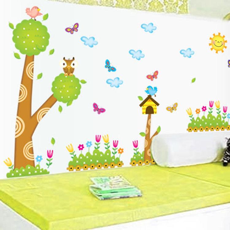 Cartoon landscape tree children room background layout removable stickers