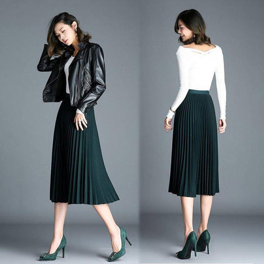 Womens Vintage Pleated Midi Long Skirt Female Casual High Waist Chiffon Skirts  2020 Spring Summer