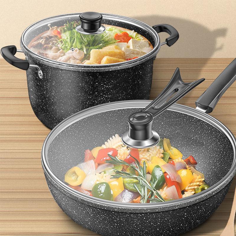 Maifan Stone Non-stick Set Pot Set Household Soup Pot Frying Pan Gas Stove Induction Cooker Suitable for Thickening Pots