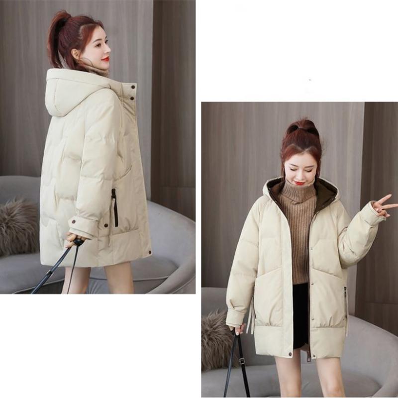 Women's Mid-length Down Jacket Winter Korean Loose Cotton Clothes Casual Hooded Padded Jacket