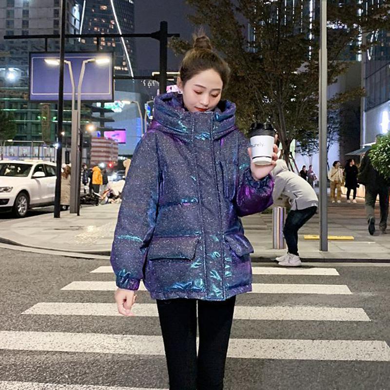 Bright Face Down Cotton Padded Clothes Short Loose Thickened Warm Coat Women's Korean Hooded Down Jacket Quilted Jacket