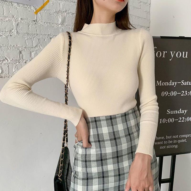 Winter Women's Sweaters Thickened Half High Neck Pullover Sweater Bottoming Shirt Ladies All-match Slim Tight Knit Sweater