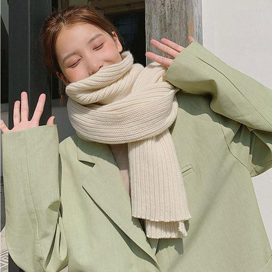 Scarf Female Winter Korean Fashion Solid Color Woven Scarf Thick Warm Wool Couple Scarf Shawl