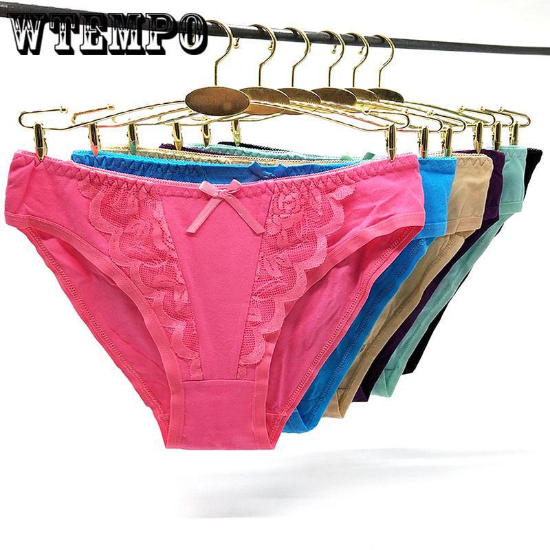 WTEMPO 6 Pcs/Lot cotton Panties Underwear Briefs Lingerie Ladies Knickers Low-Waist Sexy Transparent