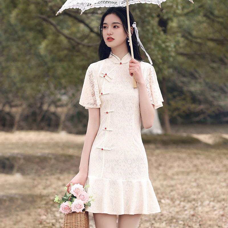 Cheongsam Improved Everyday Dress Women's Summer Young Style Little Fresh Girl Fishtail Skirt