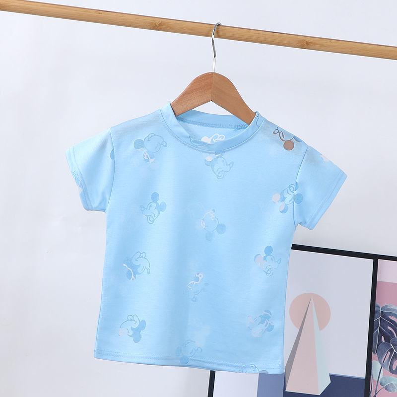 Boys Short-sleeved T-shirt Summer Girl Short-sleeved Hollow T-shirt Children's Solid Color Round Neck Ice Silk Top