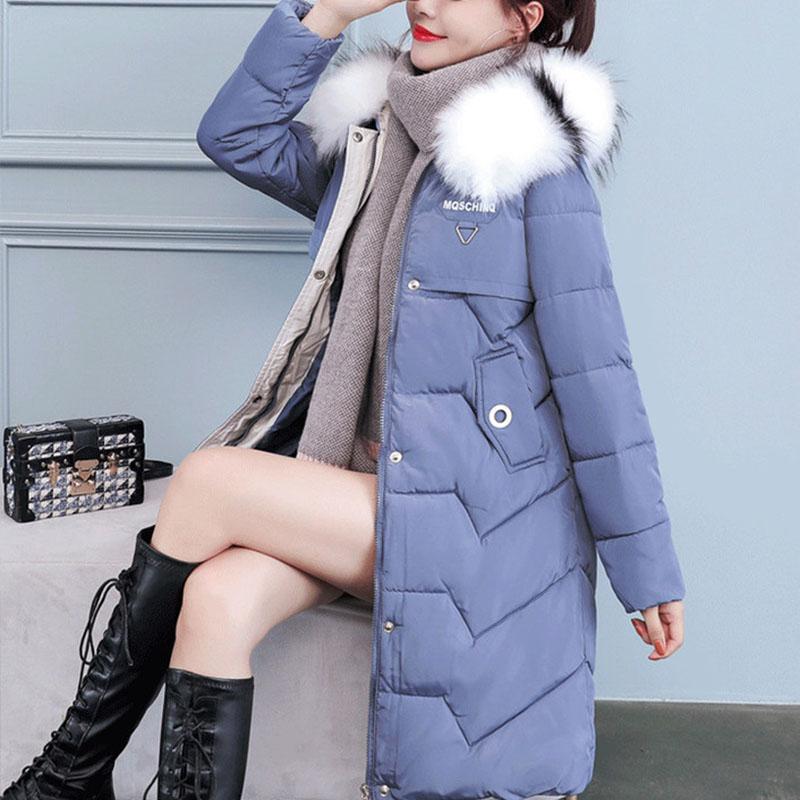 Autumn and Winter Down and Down Padded Jacket Women's Mid-length Korean Style Slim Slimming Padded Coat with Large Fur Collar Padded Coat