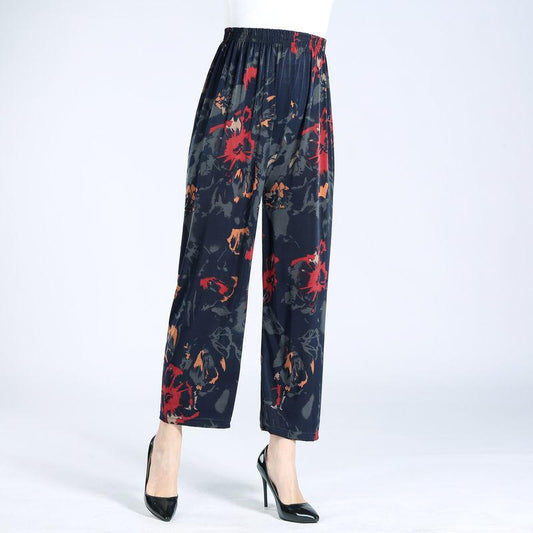 WTEMPO Summer Cool Thin Floral print Pants Women Loose High Waist Wide Leg Summer Straight Trousers Casual Comfortable Office Home Go Out Party