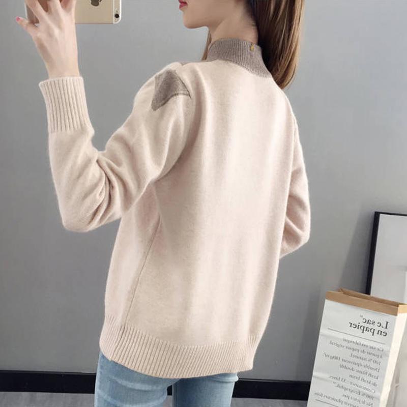 Pofulove Women Colorblock Round Neck Long Sleeve Slim Fit Warm Pink Pullover Undershirt Sweatshirts