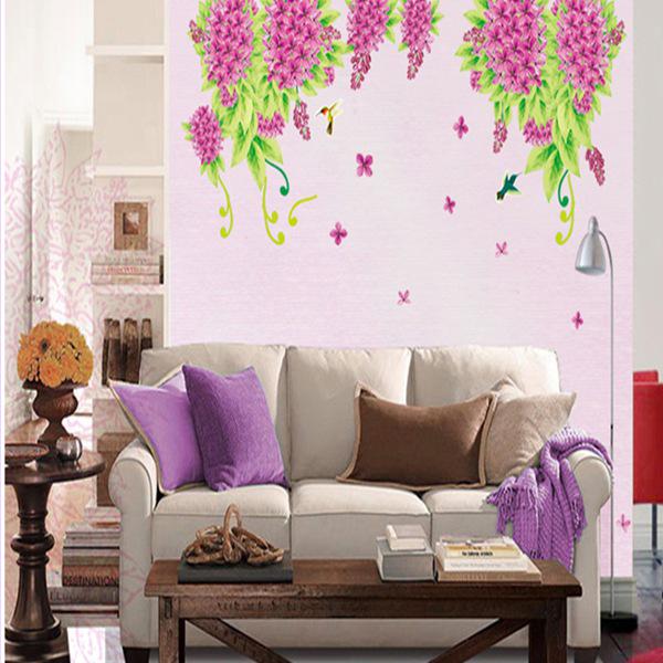 Bedroom TV Glass Removable Lilac Butterfly Sticker pink romantic love wallppaper