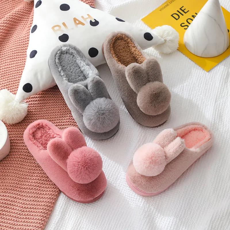 Winter Unisex Cotton Slippers Thick-soled Non-slip Household Couple Slippers Warm Thick Plush Slippers