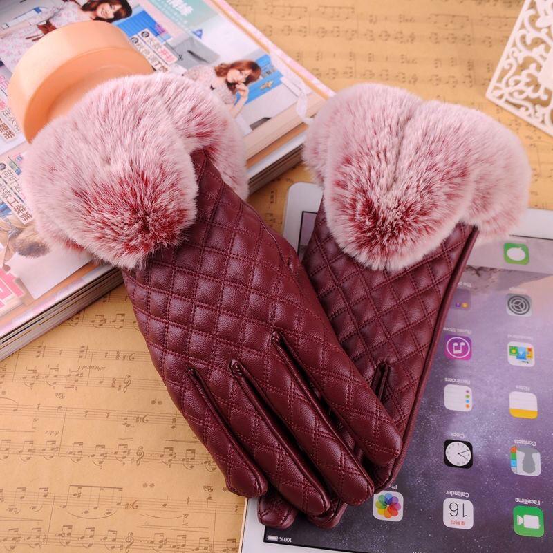 Women's Winter Gloves Warm Leather Touch Screen Mittens Outdoor Riding Gloves Thick Velvet Outer Circle Plush Thermal Gloves Breathable Waterproof