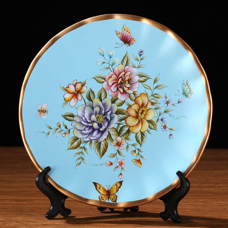 21cm Peacock Flower and Bird Color Lacquer Porcelain Plate European Ornaments Now Style Ornaments