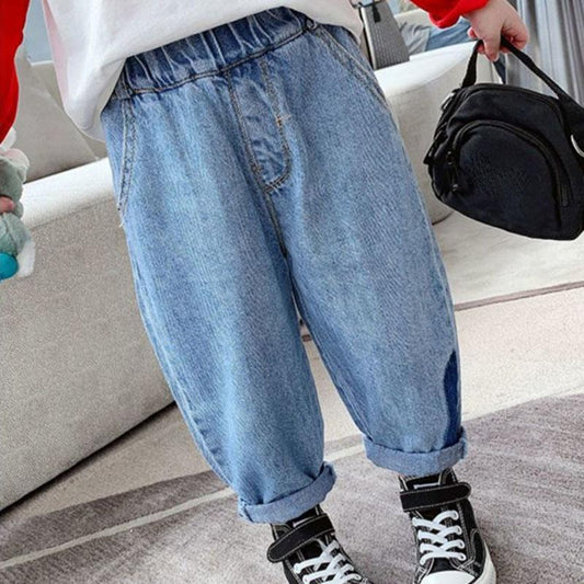 Girls and Boys Loose Korean Style Children's Jeans Spring and Autumn Style Outer Wear Long Pants Casual Pants