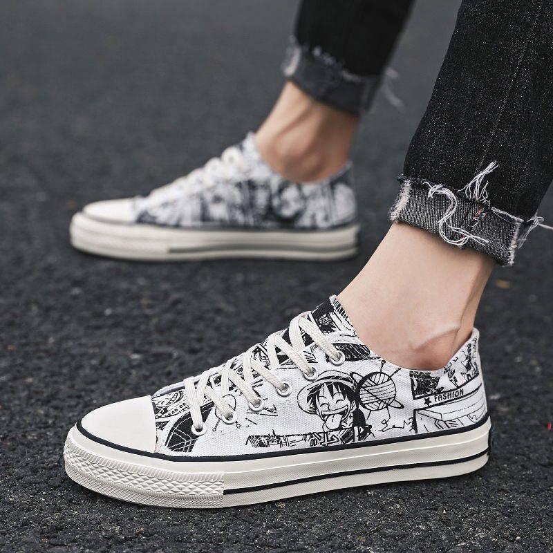 Comic canvas shoes men's high-top shoes trend graffiti white shoes casual student sneakers