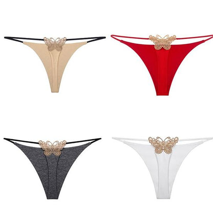 4Pcs/Set Women's Low Waist Solid Color Seamless Lace Underpants Women's All-match Large Size Night Soft Thong