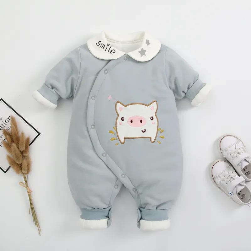 NEWBORN BABY BODYSUIT Autumn and Winter Out Male Spring and Autumn Pure Cotton with Cotton Princess Newborn Female Baby Ha Yi Climbing Suit