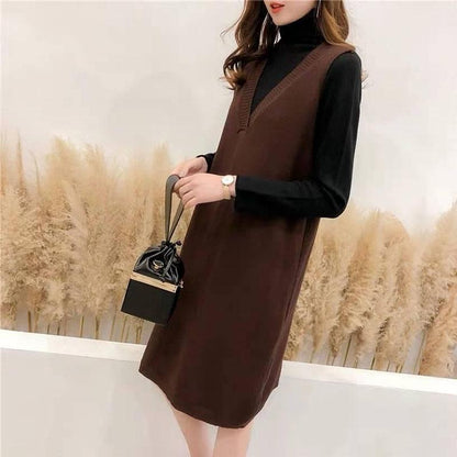 Autumn and Winter Plus Size Mid-length Dress Thin Section Wild Sleeveless Sweater Dress Fashion Casual Women's Vest Skirt