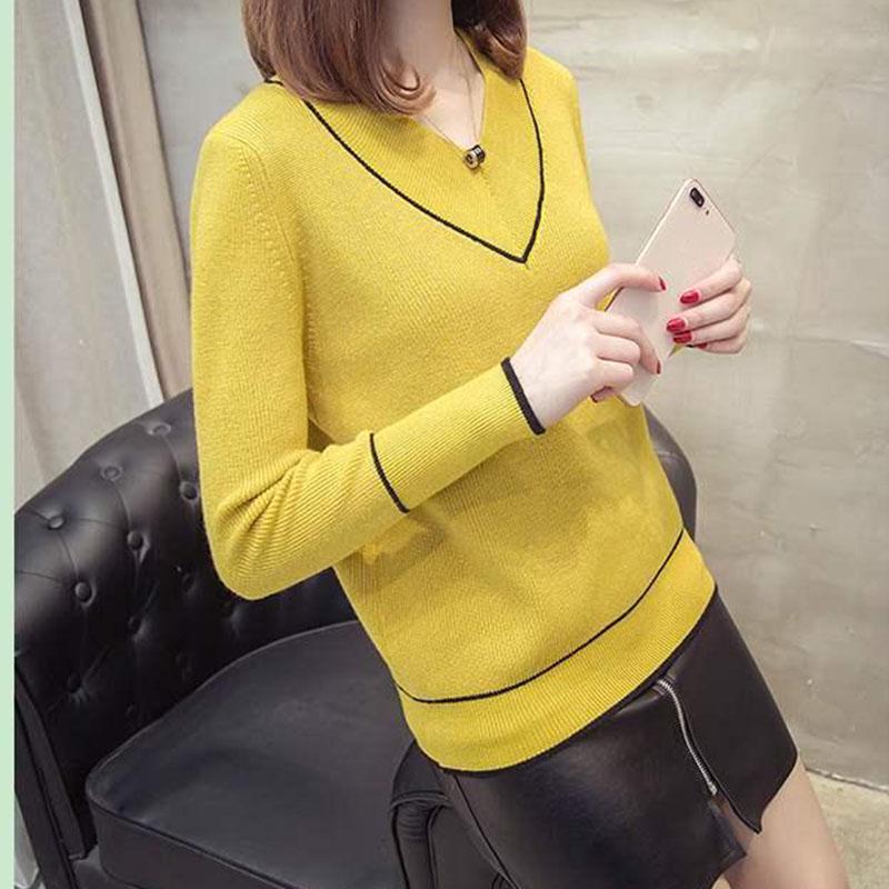 Autumn and Winter V-neck Sweater Pullover Short Loose Bottoming Shirt All-match Sweetheart Neck Female Top