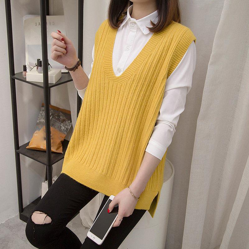 Autumn and Winter Knitted V-neck Vest Sleeveless Waistcoat Short Waistcoat Simple Pullover Women's Top