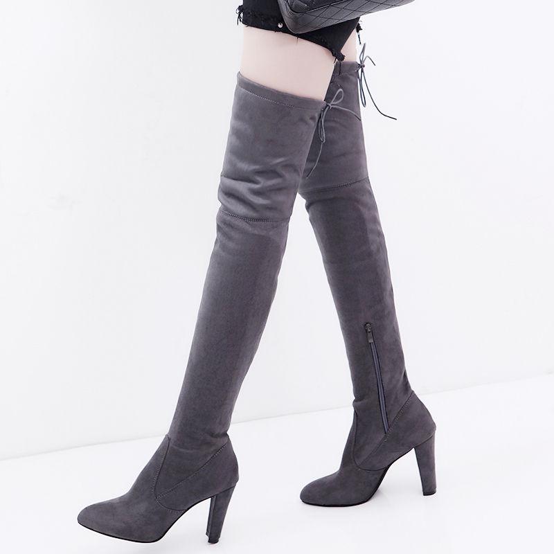 Women Over The Knee High Boots Slip on Winter Shoes Thin High Heel Pointed Toe All Match Women Boots