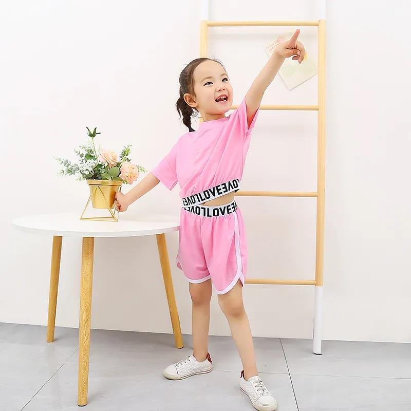 Children's Short-sleeved Suit Girls Summer Sportswear Shorts Solid Color Casual Wear