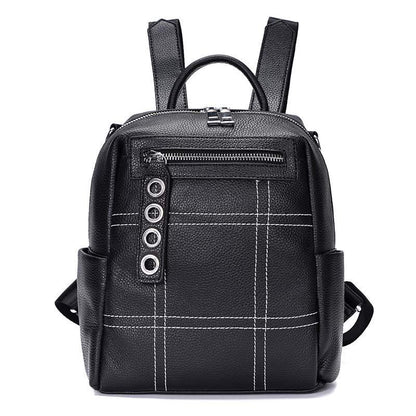 Leather backpack women black large capacity waterproof student computer outdoor sports travel bags