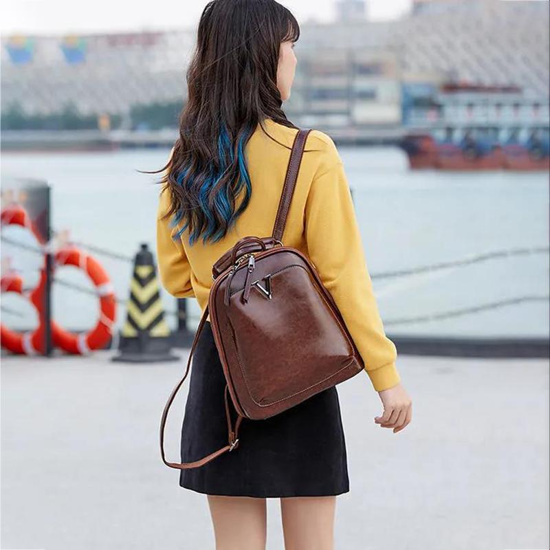 Real Genuine Leather Backpack Casual Multilayer Large Capacity College Elegant High Quality Shopping Travel