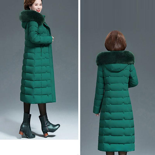 Women's Mid-length Down Jacket Winter Korean Loose Cotton Clothes Casual Hooded Padded Jacket Quilted Jacket