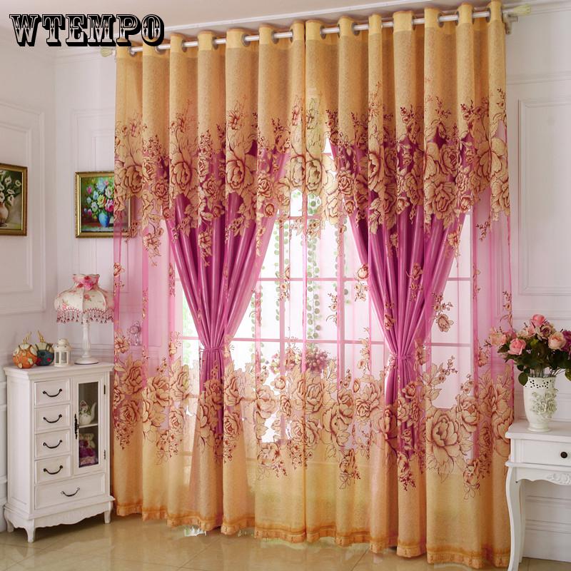 WTEMPO Window Curtain Printed Bedroom Curtain Home Texitle Semi-Blackout Curtain