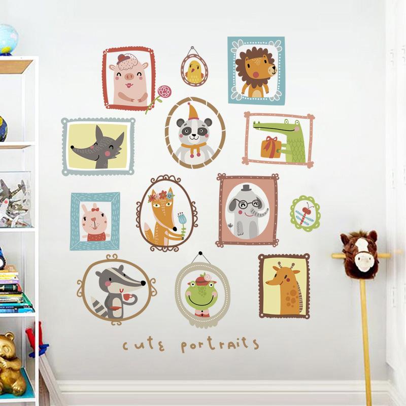 Cute portrait cartoon wall stickers kindergarten background decorative stickers zoo wallpaper