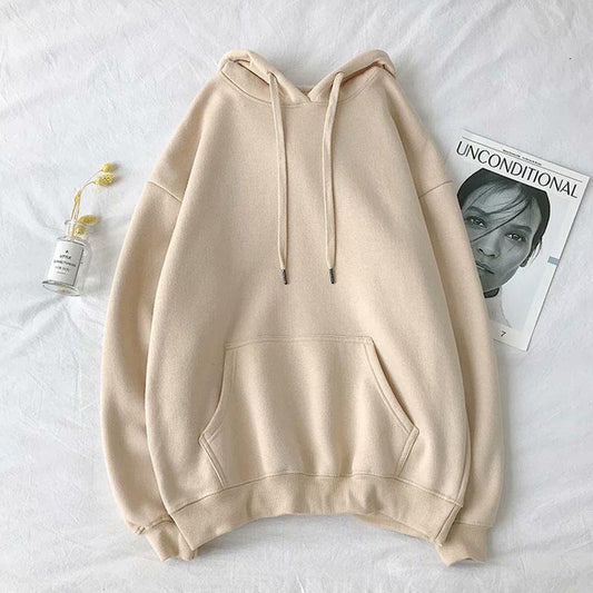 Couples Solid Color Hooded Sweater Men's Loose All-match BF Style Top Spring and Autumn Ins Long-sleeved Pullover Sweatshirt