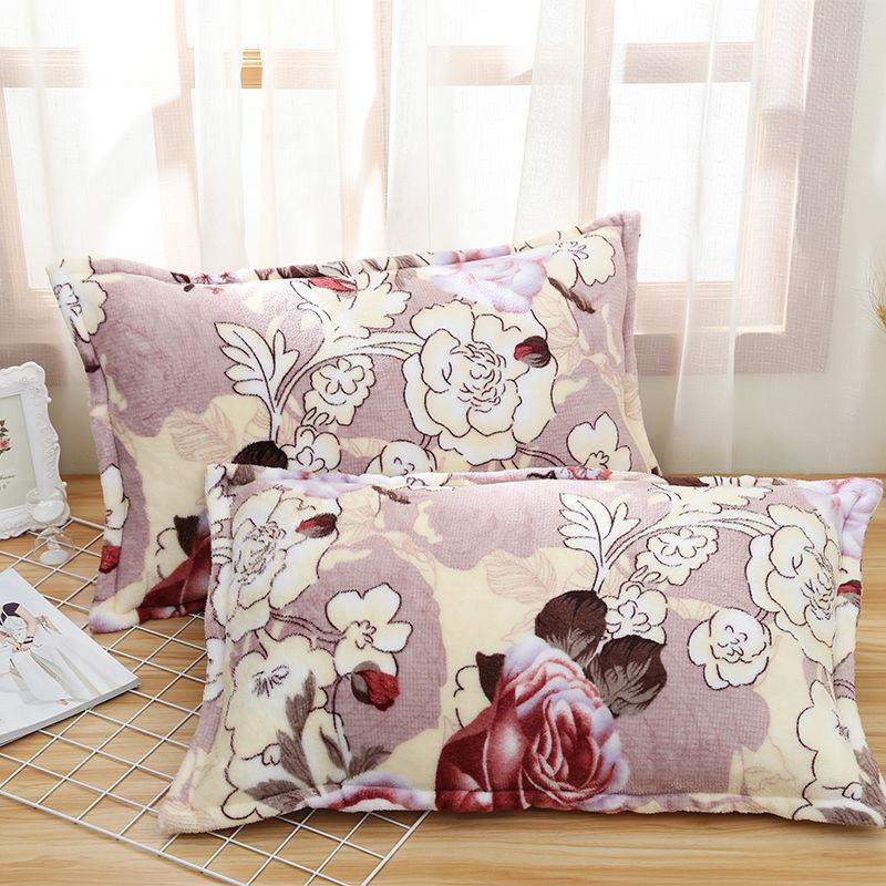 Coral Velvet Pillowcase Flannel Pillow Cover Winter Thicken A Pair of Pure Color Zipper Pillowcases 48*74cm