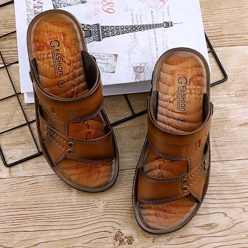 [Men Summer Sandals] Korean Style Beach Breathable Sandals Men's Soft-soled Sandals Slippers Comfortable Hollow Out Dual Purpose Sandals