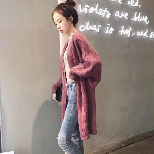 Autumn and Winter Loose Cardigan Sweater Thick Solid Color Knitted Top Mid-length Casual Women's Sweater