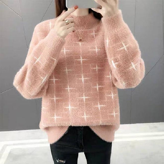 Women Mink Warm Half Turtleneck Pullover Sweater Thick Stretch Knitted Bottoming Shirt Coat