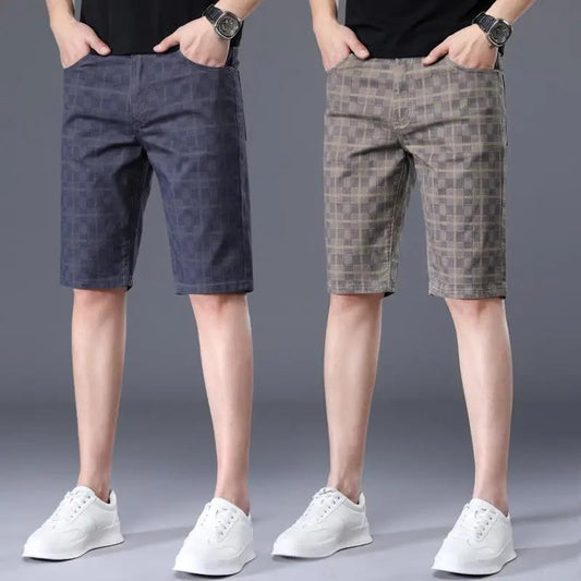 Men's Shorts Summer Thin Cotton Plaid Casual Sports Loose Five-point Pants Beach Pants