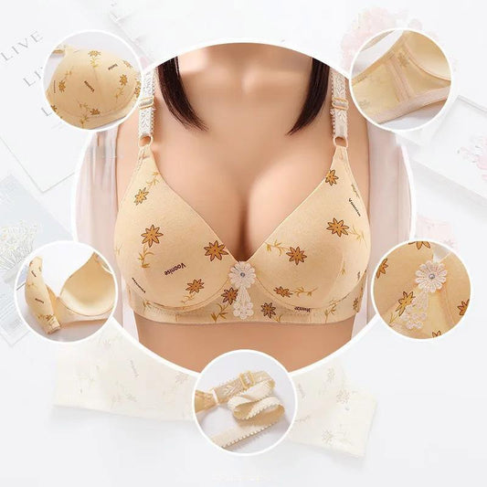 Maple Leaf Printing Breathable Thin Large Size No Steel Ring Beautiful Back Gathering Anti-sagging Women's Underwear Distribution