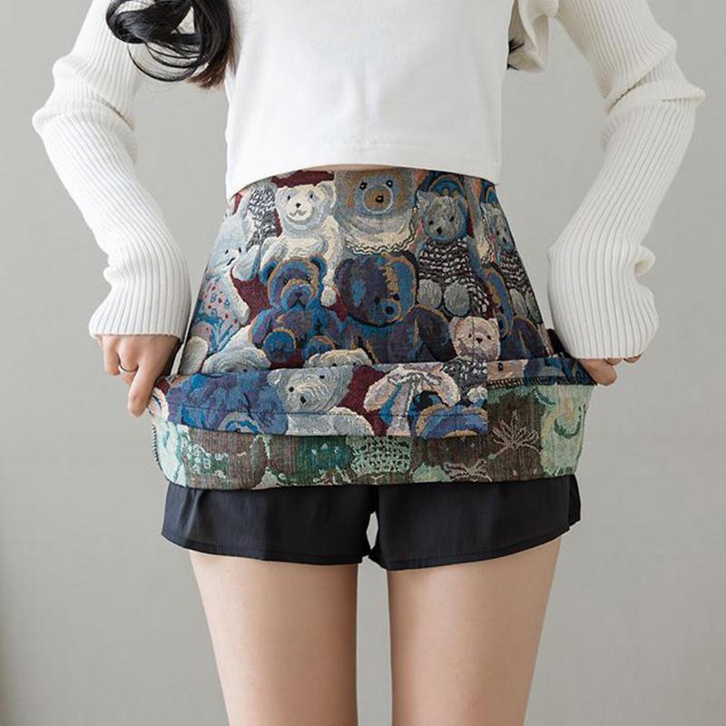 Bear Split Skirt Women's Spring and Autumn High Waist Small Anti-Slip A-Line Short Skirt