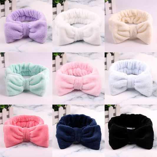 1 Piece Headband Women Makeup Face Washing Hairband Solid Color Bow Hair Accessories